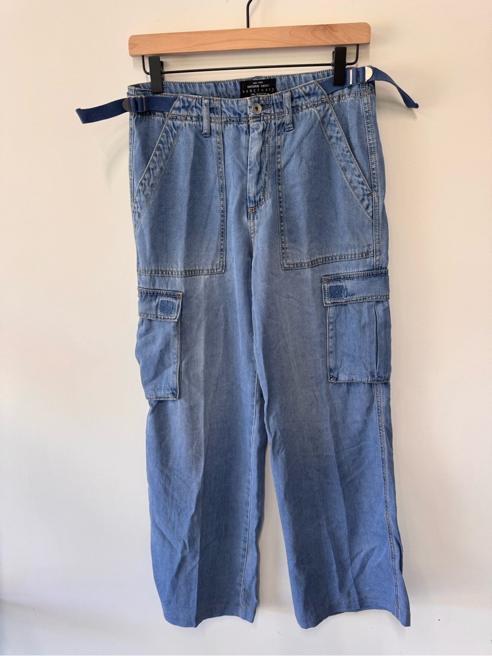 Sanctuary Reissue Cargo Jeans Women’s [XS] Sun Drenched Blue Wide Leg Lyocell